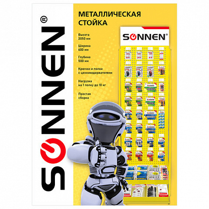 Стойка для размещения товара напольная SONNEN, 205x60x50 см, 32 крючка, 2 полки, металл, 504995