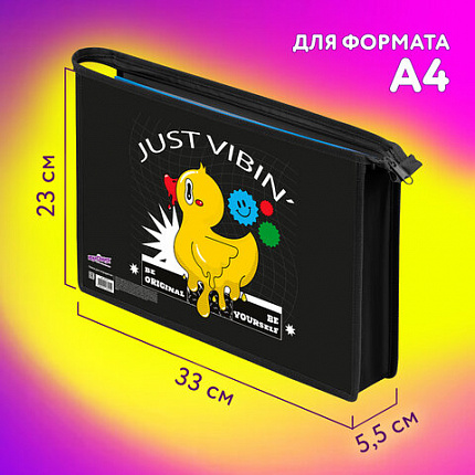 Папка для тетрадей ЮНЛАНДИЯ А4, 1 отделение, картон/пластик, конгрев, на молнии, "Duck tales", 272134