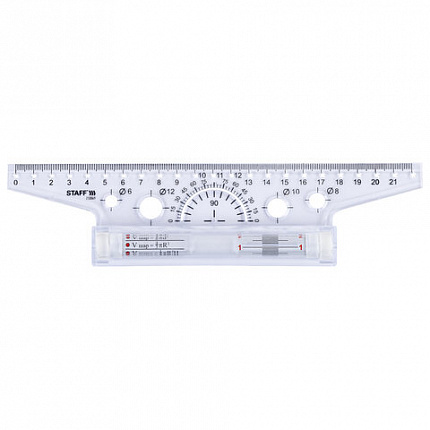 Линейка с роликом (рейсшина) 22 см, металлический ролик, картонная коробка, STAFF, 210869