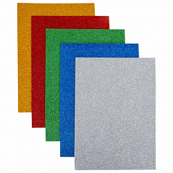Пористая резина/фоамиран А4, 2 мм, НАБОР, 5 листов, 5 цветов, яркие цвета, блестки, ЮНЛАНДИЯ, 662052