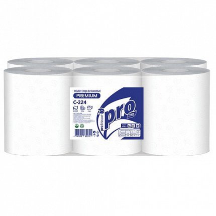 Полотенца бумажные с центральной вытяжкой 150м,PROtissue (M1) PREMIUM,2-сл,белые,КОМПЛЕКТ 6 рул,С224