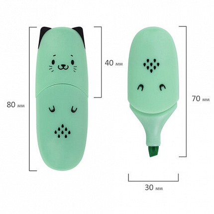 Текстовыделитель мини BRAUBERG KIDS "CUTE CATS PASTEL", АССОРТИ В ПЛАСТИКОВОЙ БАНКЕ, линия 1-5 мм, 152434.
