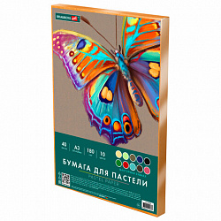 Бумага для пастели БОЛЬШАЯ А3 в коробке, 40 листов, 10 цветов, 180 г/м2, BRAUBERG ART CLASSIC, 116350