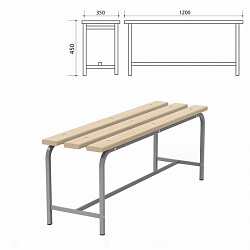 Скамья деревянная на металлокаркасе "СТ 1200", 1200х350х450 мм, каркас металлический серый, сиденье дерево