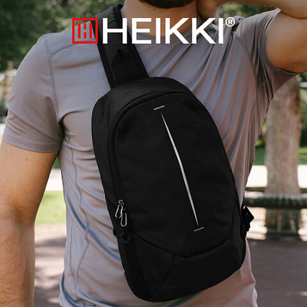 Рюкзак однолямочный HEIKKI SPORTING (ХЕЙКИ), светоотражающая полоса, черный, 37х23х10 см, 273905