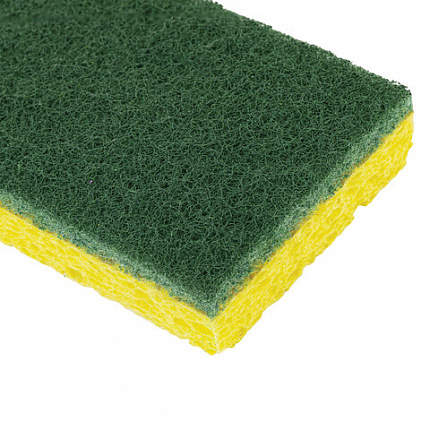 Губки для посуды 95x65х20 мм, ЦЕЛЛЮЛОЗНЫЕ + АБРАЗИВ, КОМПЛЕКТ 2 штуки, желтые/зеленый абразив, LAIMA, 700256