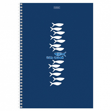 Тетрадь А4 80 л., HATBER, гребень, клетка, Soft-touch ламинация, цветной срез, "Рыба моя" (микс), 090167, 80Т4лВ1гр
