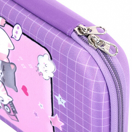 Пенал ЮНЛАНДИЯ большой, 1 отделение, 1 откидная планка, карман, полиэстер/EVA, 22х15х5 см, "Cats selfie", 273193