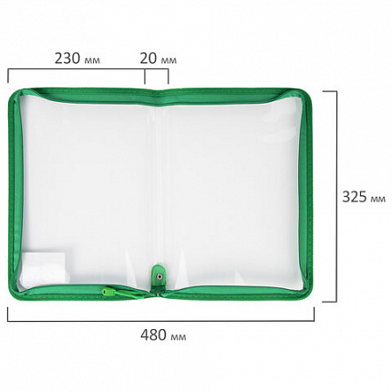 Папка на молнии пластиковая BRAUBERG "Диагональ", А4, 325х230 мм, прозрачная, молния ассорти, 224052
