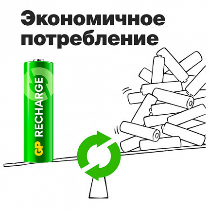 Батарейки аккумуляторные GP ReCharge Ni-Mh пальчиковые КОМПЛЕКТ 2 шт., АА (HR6) 1000 mAh, 100AAHCV, 100AAHCV-2CRSB