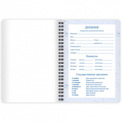 Дневник для музыкальной школы 48 листов, гребень, пластиковая обложка, картон, BRAUBERG, "МИКС", 107519