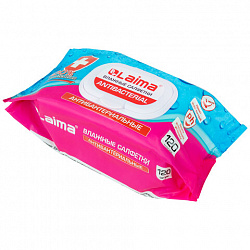 Салфетки влажные 120 шт., АНТИБАКТЕРИАЛЬНЫЕ, с пластиковым клапаном, LAIMA "Antibacterial", 112497