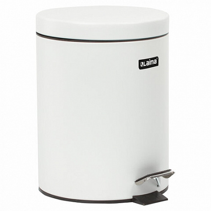 Ведро мусорное с педалью 5 литров "Classic", БЕЛОЕ ГЛЯНЦЕВОЕ, металлическое, со съемным внутренним ведром, LAIMA, 604947