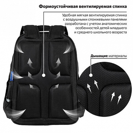 Рюкзак BRAUBERG SOFT, 2 отделения, 3 кармана, "Lettering", СВЕТЯЩИЙСЯ, 40х31х15 см, 272034