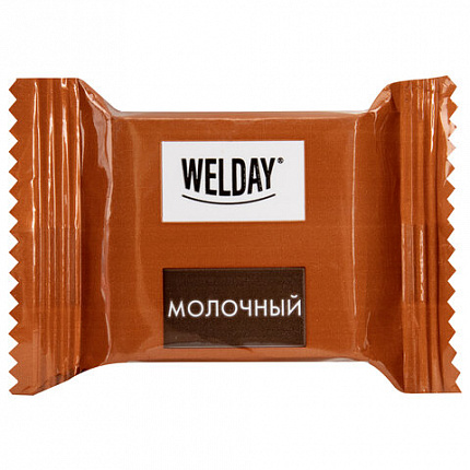 Шоколад порционный WELDAY (ВЭЛДЭЙ), ассорти 6 вкусов, 810 г (54 плитки по 15 г), пакет, 622409