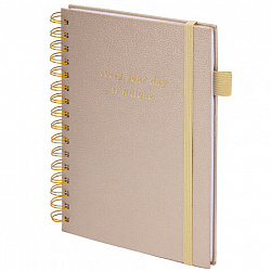 Бизнес-тетрадь на гребне А5 148х216 мм, BRAUBERG "Calipso" под кожу, резинка, клетка, 80 л., бежевый, 116254