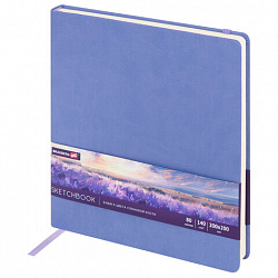 Скетчбук, слоновая кость 140 г/м2 200х200 мм, 80 л., КОЖЗАМ, резинка, BRAUBERG ART CLASSIC, пастель сиреневый, 116881