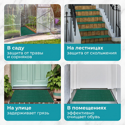 Коврик придверный 45х60 см, ЗЕЛЕНЫЙ пластиковый грязезащитный, толщина 10 мм, "ТРАВКА", PRIMILA (ПРИМИЛА), 701065