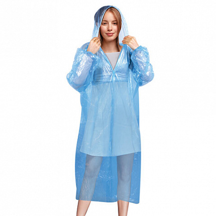Дождевик-плащ на кнопках полиэтиленовый, универсальный размер 120x80 см, синий, SHAMAANI (ШАМААНИ), 610929