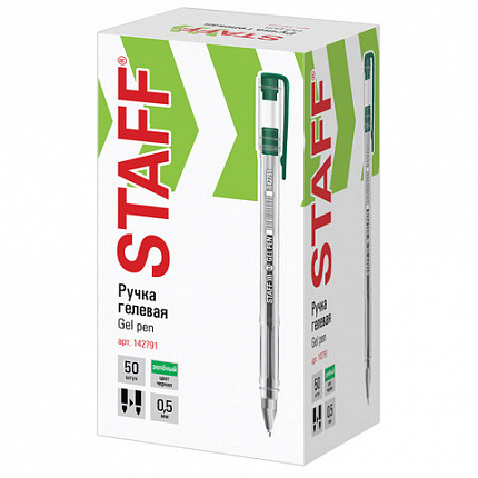 Ручка гелевая STAFF "Basic" GP-789, ЗЕЛЕНАЯ, корпус прозрачный, хромированные детали, узел 0,5 мм, линия письма 0,35 мм, 142791