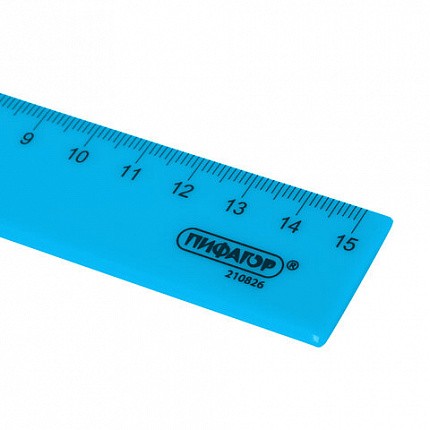Линейка пластиковая 15 см, ПИФАГОР, неоновая, ассорти, 210826