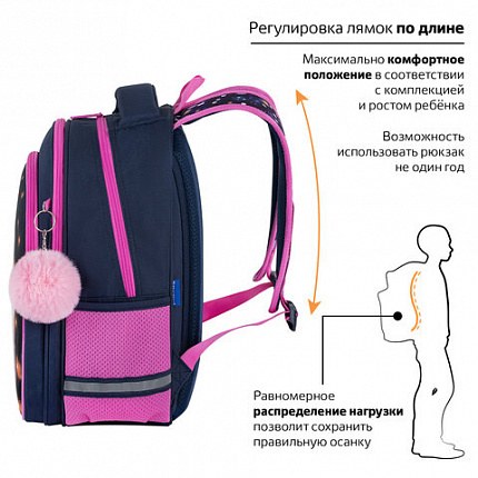 Рюкзак BRAUBERG OPTIMA, 2 отделения, с брелоком, "Tiny beauty", 36х27х18 см, 273155