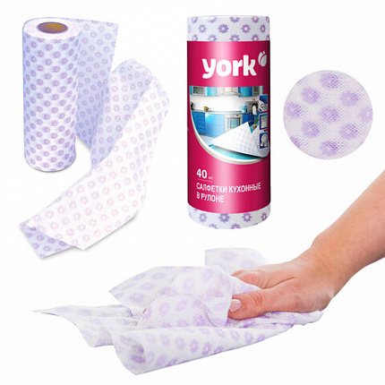 Салфетки ВИСКОЗНЫЕ, Премиум, 25х40см, РУЛОН 40шт, 60г/м2, YORK, 021100