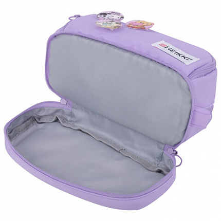 Пенал-органайзер HEIKKI (ХЕЙКИ) с ручкой, значки, 2 отделения, откидная планка, 22x13х10 см, фиолетовый, 273600