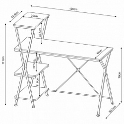 Стол на металлокаркасе BRABIX "LOFT CD-004", 1200х535х1110 мм, 3 полки, цвет дуб натуральный, 641220