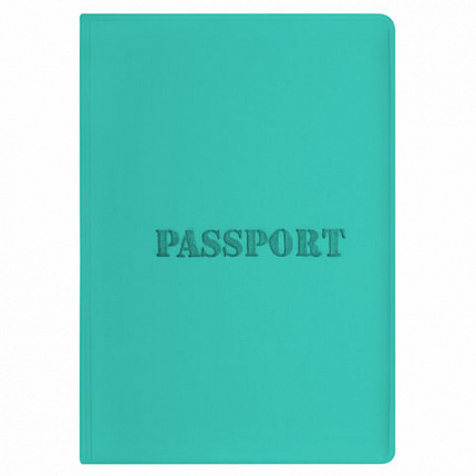 Обложка для паспорта, мягкий полиуретан, "PASSPORT", цвет "тиффани", STAFF, 238404