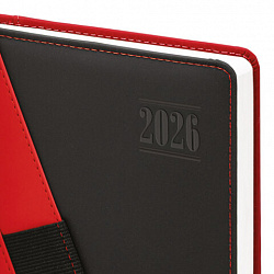 Ежедневник датированный 2026, А5, 138х213 мм, BRAUBERG "Swirl", под кожу, держатель для ручки, красный, 117481
