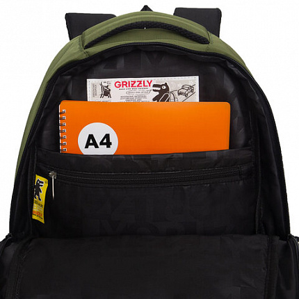 Рюкзак GRIZZLY школьный, анатомическая спинка, 2 отделения, для мальчиков, "RUN", хаки, 45х32х23 см, RU-530-6/3