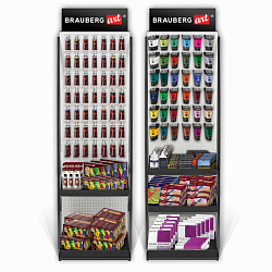 Стойка для размещения товара напольная BRAUBERG ART, 2050x600x500 мм, 35 крючков, 3 полки, металл, 504875