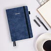 Ежедневник недатированный А5 138x213 мм, BRAUBERG "Velvet", резинка, держатель, 160 л., синий, 116243