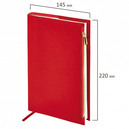 Ежедневник недатированный А5 145х220 мм, BRAUBERG "Zipline" под кожу, карман-молния, 160 л., красный, 116248