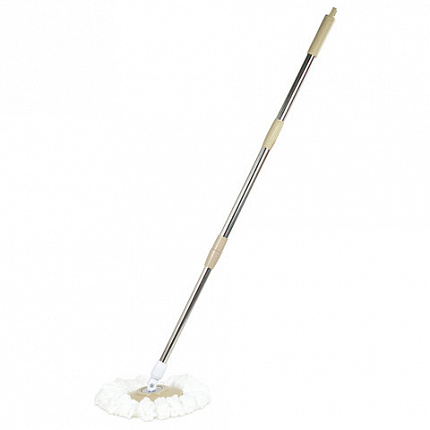 Швабра с отжимом и ведром 7л/5л, отжим центрифуга / рукоятка, 2 круглые насадки, крепление кольцо, бежевый, LAIMA, 607488