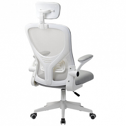 Кресло CROMEX (КРОМЕКС) "Dynamic CH-699", откидные подлокотники, пластик белый, сетка/ткань TW, серое, 533070