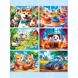Пазл картонный "Милые картинки", 12 элементов, АССОРТИ, поле 17,5х13 см, 20 видов, РК