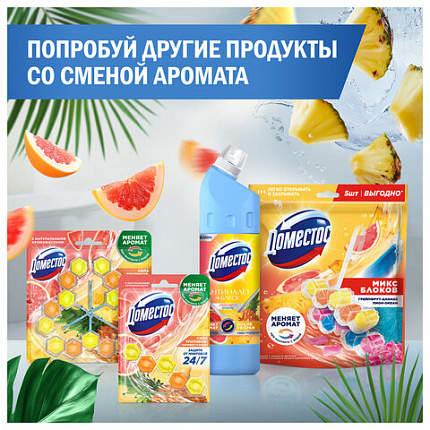 Блок туалетный подвесной твердый 2х50г+3х50г ДОМЕСТОС "Свежесть цитруса и Цветочный б