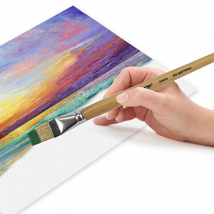 Кисть ПИФАГОР, ЩЕТИНА, плоская, № 18, деревянная лакированная ручка, пакет с подвесом, 200878