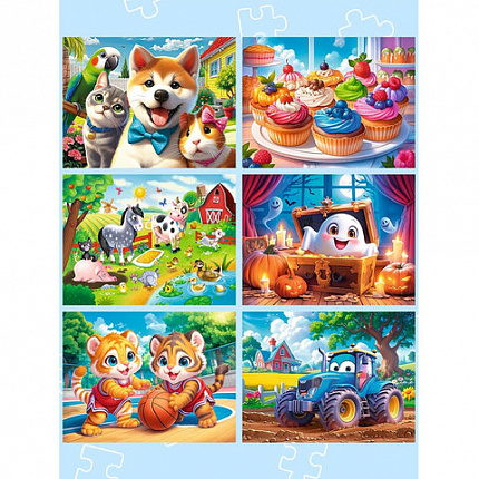 Пазл картонный "Милые картинки", 12 элементов, АССОРТИ, поле 17,5х13 см, 20 видов, РК