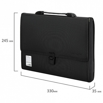 Папка-портфель пластиковая BRAUBERG "ДИПЛОМАТ", А4 (330х245х35 мм), 13 отделений, фактура бисер, черная, 226025