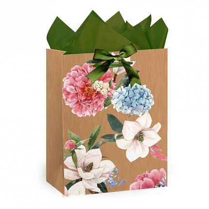 Пакет подарочный (1 штука) 18х10х23 см (M), "Flowers", ассорти, глиттер, c тишью, ЗОЛОТАЯ СКАЗКА, 700808