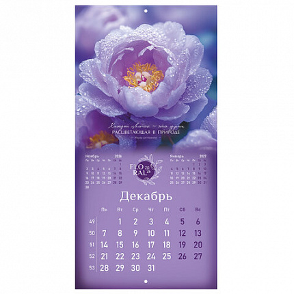 Календарь настенный перекидной 2026г, BRAUBERG, 12 листов, 28,5х28,5см, Floral, 116939