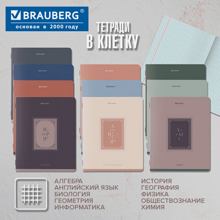 Тетради предметные, КОМПЛЕКТ 12 ПРЕДМЕТОВ, 48 л., рельефный картон, BRAUBERG, "ВИНТАЖ", 405603