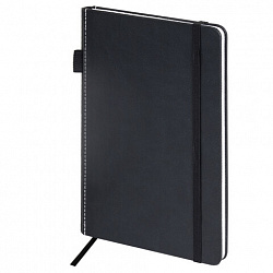 Блокнот А5 135x212 мм BRAUBERG "Edge", под кожу, резинка, держатель, 80 л., клетка, черный, 117145