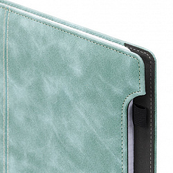 Блокнот А5 165x218 мм, BRAUBERG "Perfect", под кожу софт-тач, держатель для ручки, 80 листов, клетка, серо-голубой, 116615