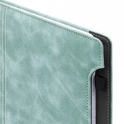 Блокнот А5 165x218 мм, BRAUBERG "Perfect", под кожу софт-тач, держатель для ручки, 80 листов, клетка, серо-голубой, 116615