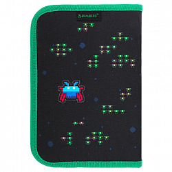 Пенал BRAUBERG с наполнением, 1 отделение, 1 откидная планка, 24 предмета, 21х14 см, "Space strike", 273534