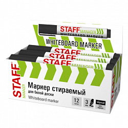 Маркер стираемый для белой доски, ЧЕРНЫЙ, STAFF "MANAGER" WBM-300, 3 мм, с клипом, 152636